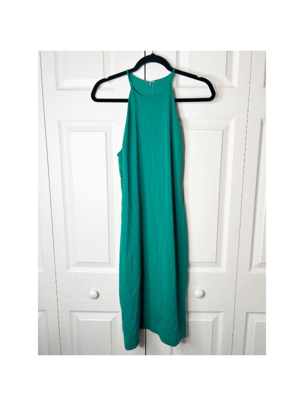 Badgley Mischka Sea Green Side Cut High Neck Sheath Dress Women's Size 6